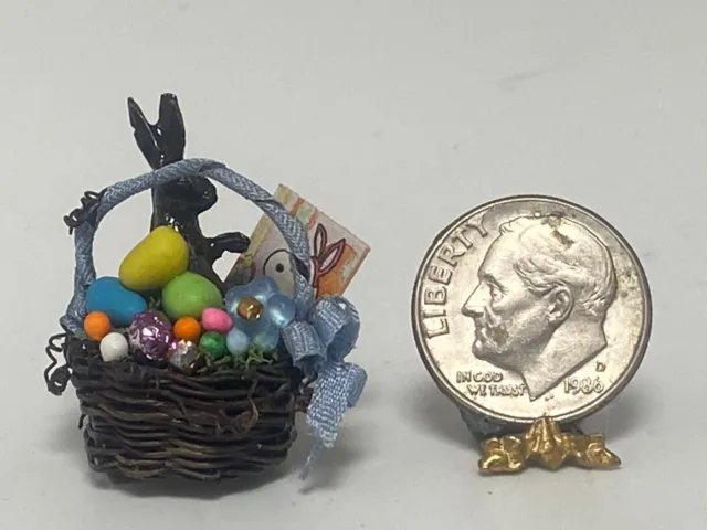 OOAK Artisan Easter Basket Chocolate Bunny Candy Card 1:12 Dollhouse Signed 2023