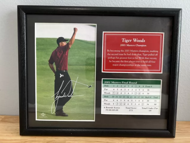 Tiger Woods Grand Slam Printed Signature Photo & Scorecard Masters 01 Upper Deck