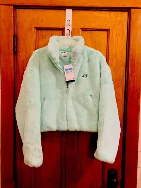 Nike Sportswear Icon Clash full zip faux fur jacket mint green DV5139-379 NWT M