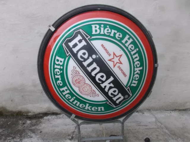 enseigne lumineuse publicitaire bière Heineken 100cm x 80cm avec son support