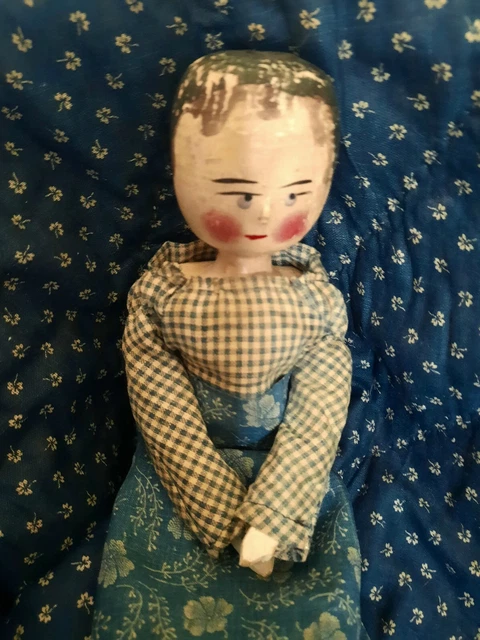 Antique WOODEN PEG Penny DOLL Grodnertal CARVED 11.5 Inches
