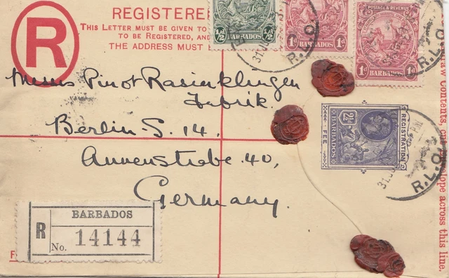 Barbados: Registered Letter 1928 To Berlin