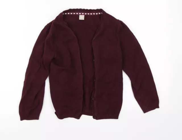 TU Girls Purple Round Neck Cotton Cardigan Jumper Size 6 Years Button