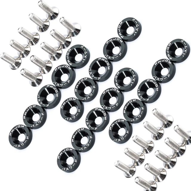 40pcs JDM Billet Aluminum Fender Washer Bolts – Engine Bay Dress Up Kit – Black