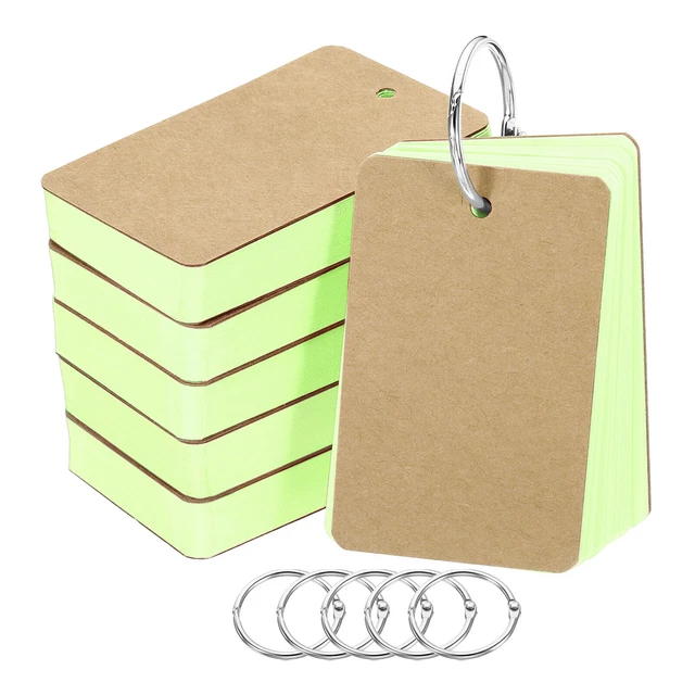 3.5" x 2" Blank Flash Cards with Rings Study Card Index Cards Note, Green 300pcs