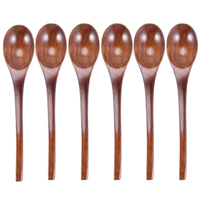 Wooden Soup Spoons, 6 Pieces 7.84 Inches Japanese Ramen Spoons Round Nanmu9044