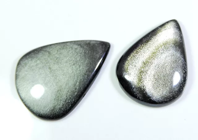 2Pcs Natural Silver Sheen Pear Untreated Loose Gemstone Cabochon 75Cts.