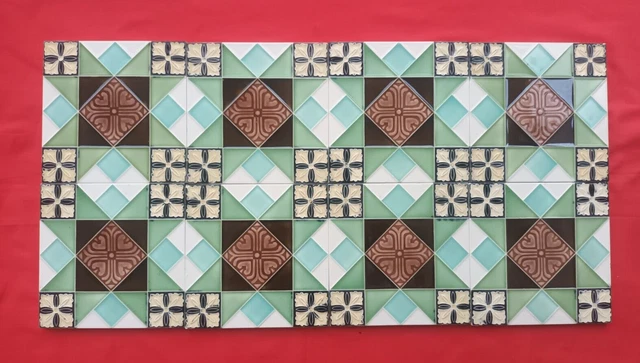 8 Pieces Lot Art Deco Floral Design Embossed Majolica Ceramic Tiles Japan 0291