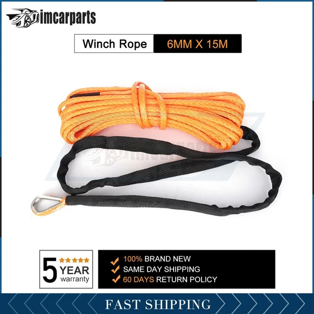 1X Winch Synthetic Rope 7000LBS Line Recovery Cable Off-road 1/4"x50' Orange