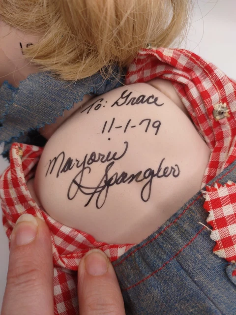 Vintage Margorie Spangler Porcelain Doll Western Cowboy Farmer Straw Hat 1979 10