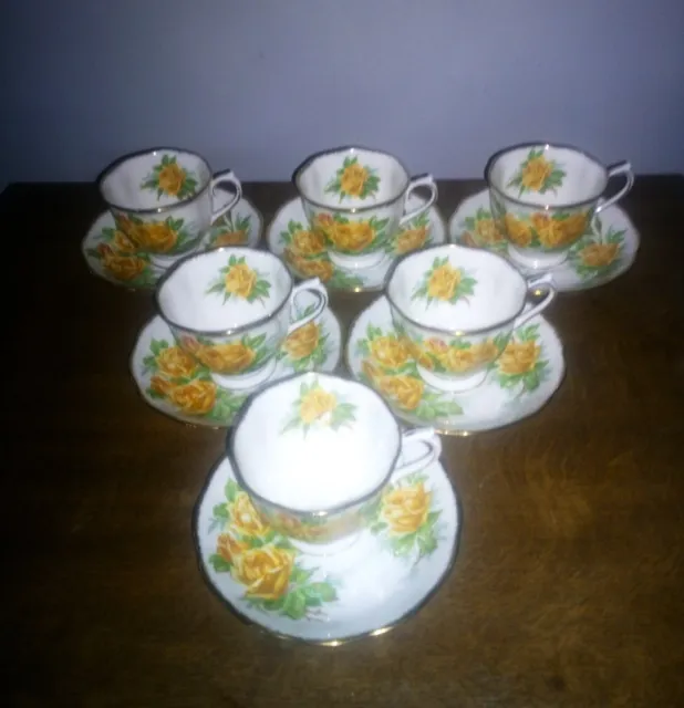 Stunning Set Of 6 Royal Albert "Tea Rose Yellow" Bone China Tea Cups/Saucers