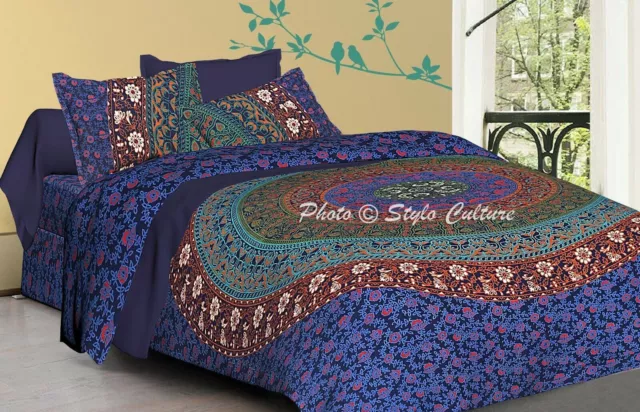 Juego de cama indio hecho a mano mandala arte floral cubierta de cama...