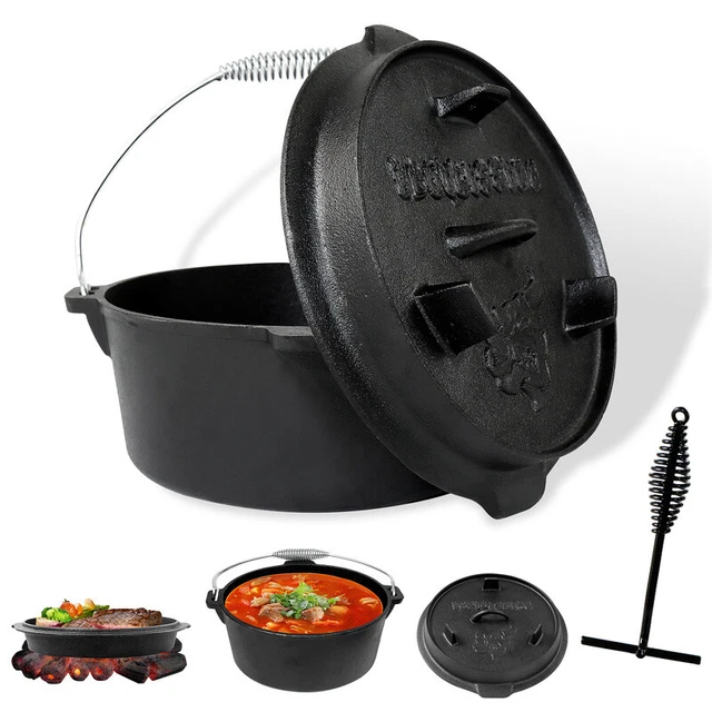 Dutch Oven Set Deckelheber BBQ Gusseisen Feuertopf Gusstopf Schmortopf