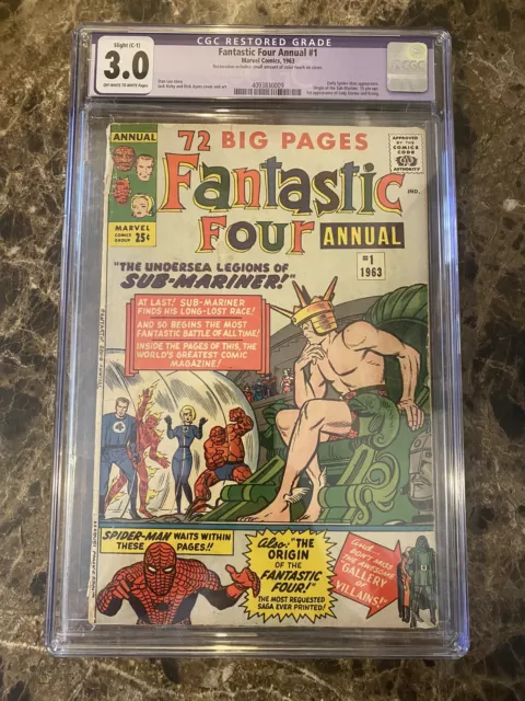FANTASTIC FOUR ANNUAL #1 CGC 3.0 RESTORED Origin of Sub-Mariner 1963 MARVEL