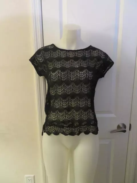 Womens Ella Moss Black Lace Sleeveless Sheer Top - Size M