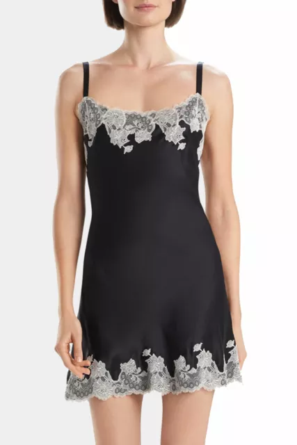 Josie Natori 278183 Lolita Scalloped Silk Chemise Black/ cream size Medium