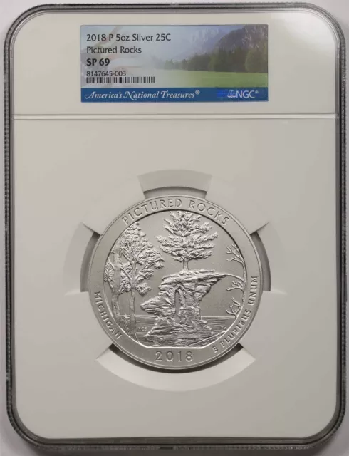 2018-P 5 oz Silver Pictured Rocks 25C NGC SP 69 America The Beautiful ATB
