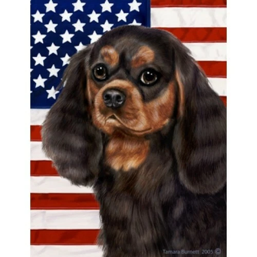 Patriotic (D2) House Flag - Black and Tan Cavalier King Charles Spaniel 32034