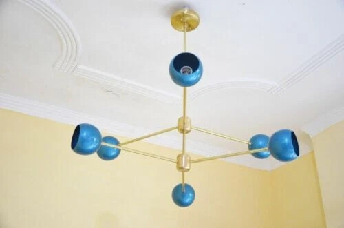 Mid Century Rustic Atomic Flush Mount Brass Chandelier Sputnik Lamp Fixture