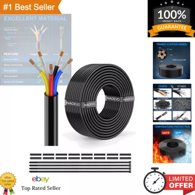18 Gauge 5 Conductor Electrical Wire - PVC Cord for Automotive LED Strips - 30FT