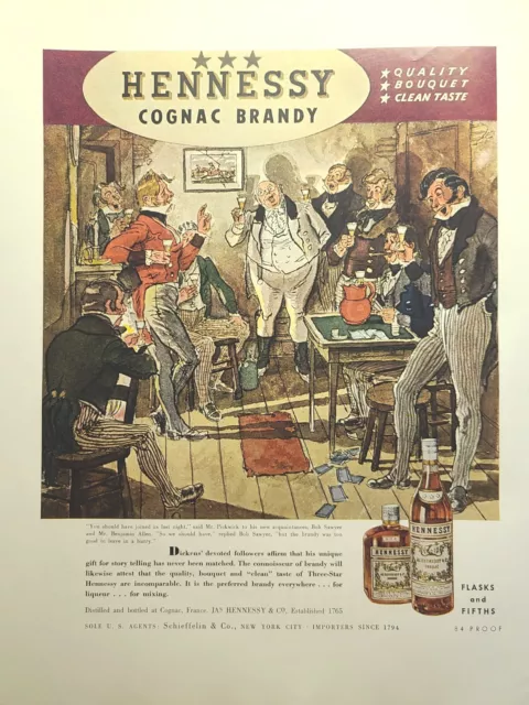 Hennessy Cognac Brandy Victorian Gentlemen Dickens Cards Vintage Print Ad 1940