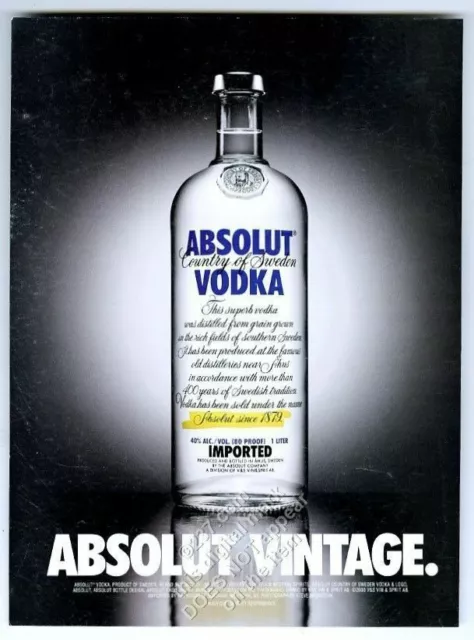 2000 Absolut Vintage vodka bottle photo print ad