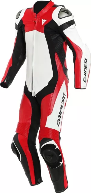 Dainese Assen 2 White Red Perforated 1 Piece Leather Motorcycle Race Track Suit