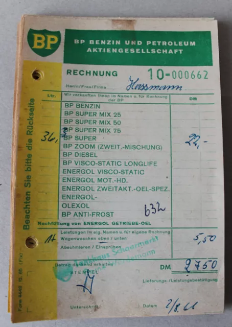 Original BP Tankquittungen 1966/67, Oldtimer, Geburtstag,Hamburg