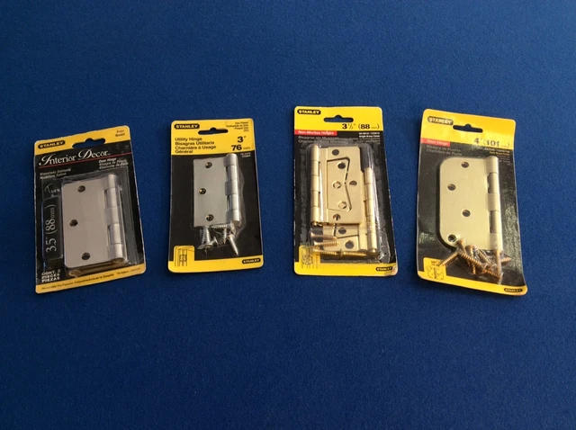 Door hinge, Stanley, satin brass, satin nickel, or zinc plated, 3", 3.5", 4",New