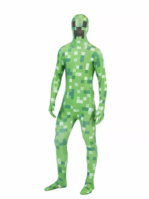 Adult Pixelated Green Monster Morphsuit Costume Halloween Cosplay Party Dress