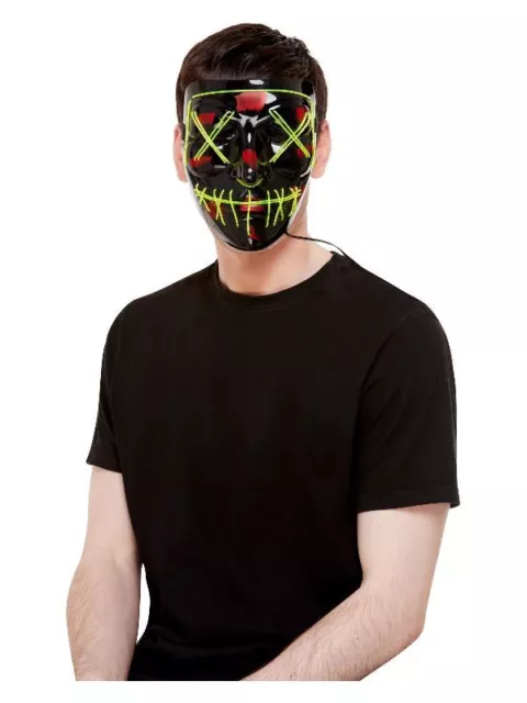 Black Neon Light Up Stitch Face Mask - Smiffys Green Elastic Strap