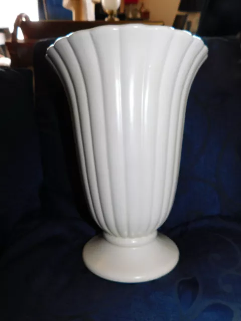 Vintage Art Deco Pale Cream Devon Dartmouth Pottery Footed Vase 10.5" High