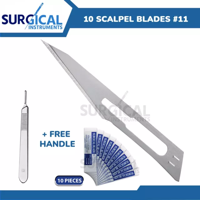 10 Sterile #11 Surgical Blades with FREE #3 Scalpel/BP Handle Medical Dental