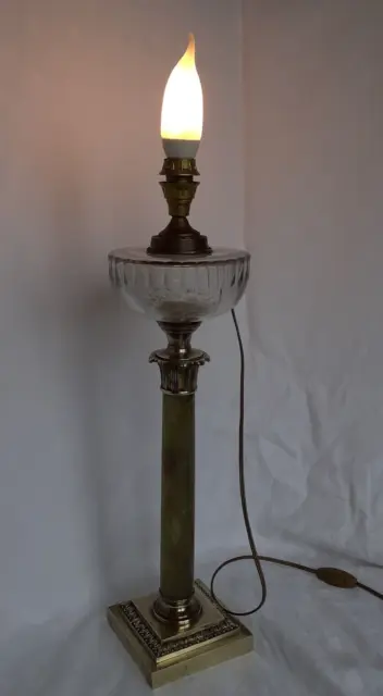 Grand Pied de lampe à pétrole électrifiée Colonne en Onyx & Bronze H. 55,5 cm