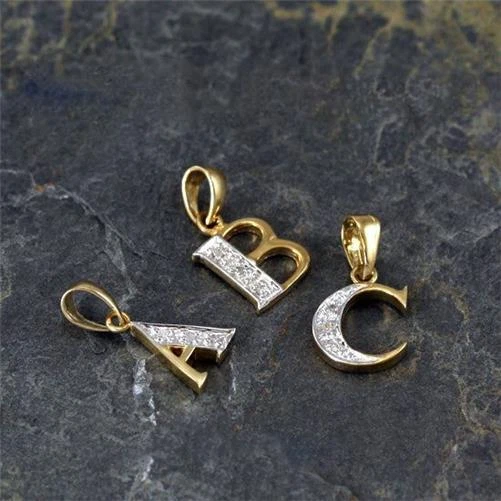 Ciondolo Con Lettera Dell'alfabeto Placcato Oro Con Zirconi - Foto 5