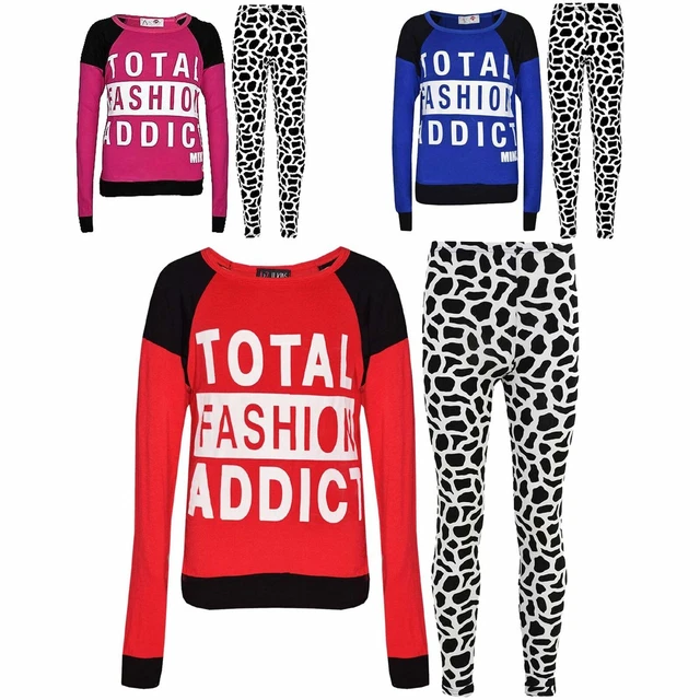 Bambine Totale Moda Addict Stampato Moda Top & Trendy Set Leggings 7-13 Anni
