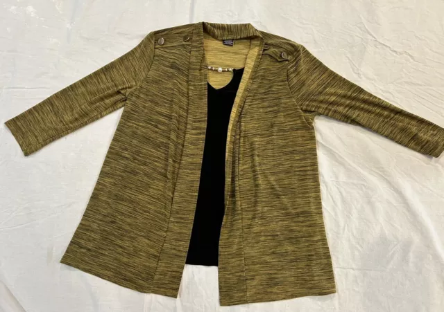 Liz McCoy Small Army Green And Gold Jacket and Black Top with Necklace