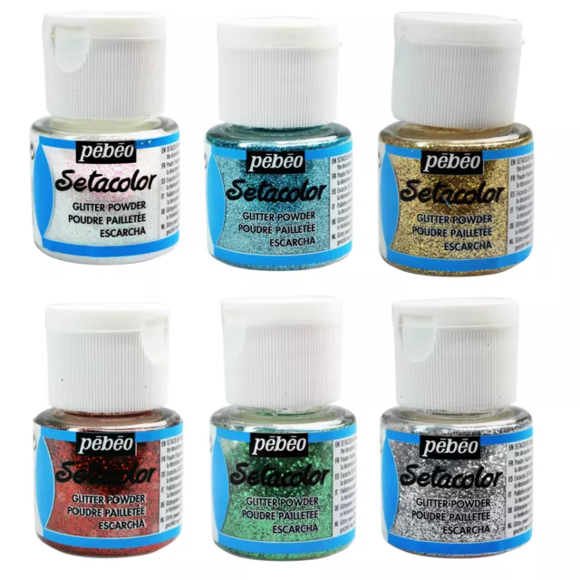 Pebeo Setacolor Fine Glitter Powder for Fabric Painting 6 Colours Available 10g