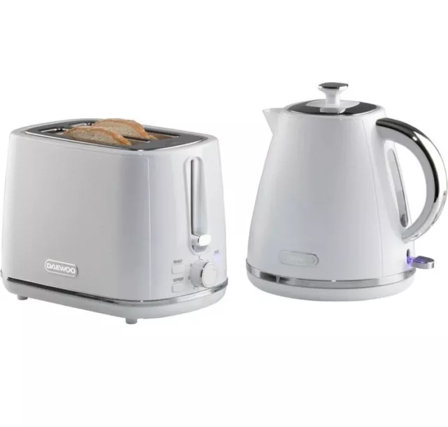 Daewoo Stirling Pyramid 1.7L Cordless Jug Kettle & 2 Slice Toaster Set White New