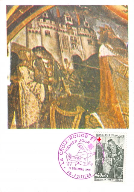 Carte Maximum FDC France FRESQUES CHAPELLE CHÂTEAU DE DISSAY 1970 Croix Rouge n1