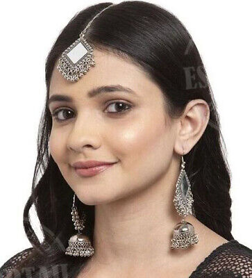 Indian Oxidised Silver Etnic Traditional Beautiful Studs Jhumka Earrings Jewelry