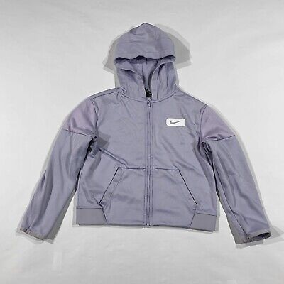 NIKE Girls Hoodie Medium Purple Full Zip Sweater Pockets Ribbed Panels Jumper