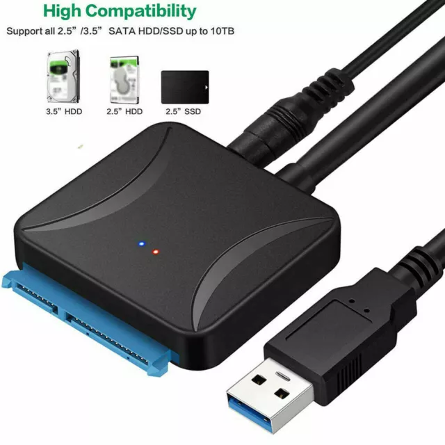USB 3.0 to SATA III Hard Drive Adapter for 2.5 "3.5" HDD/SSD with 12V/2A Power