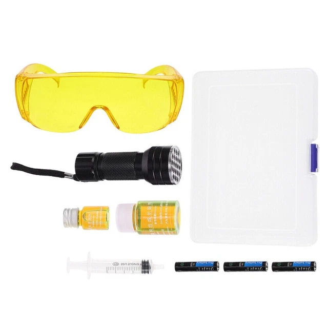 Reliable Leak Detection Kit, UV Flashlight with Fluorescent Agents and Glasses,