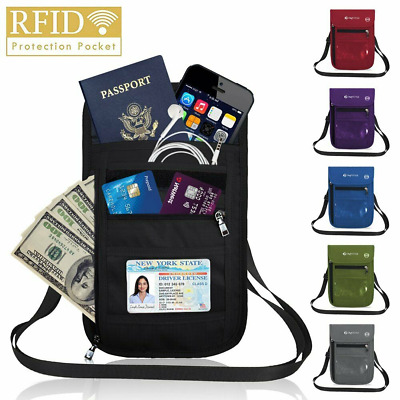 RFID Blocking Passport ID Card Holder Travel Wallet Bag Anti-theft Neck Pouch