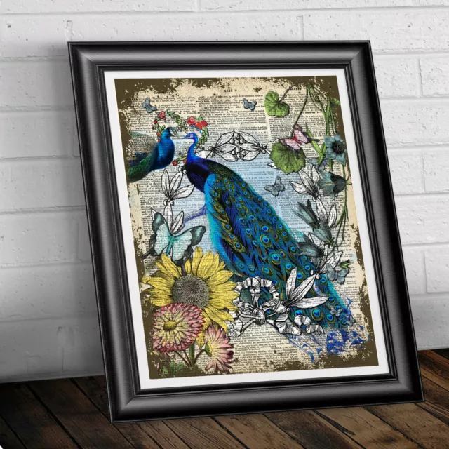 Vintage Peacocks Flowers Love Dictionary Print Page Wall Art Picture Bird 2