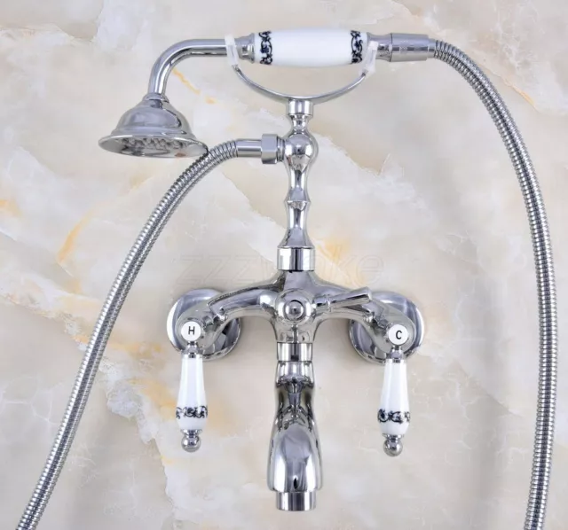 Polished Chrome Claw-foot Bathtub Faucet Floor Mounted Tub  Handheld Shower