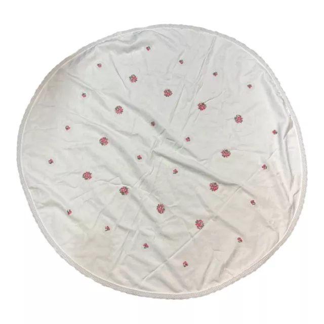 Round Tablecloth Hand Cross Stitch Crochet Lace Victorian Cotton 50” Diameter