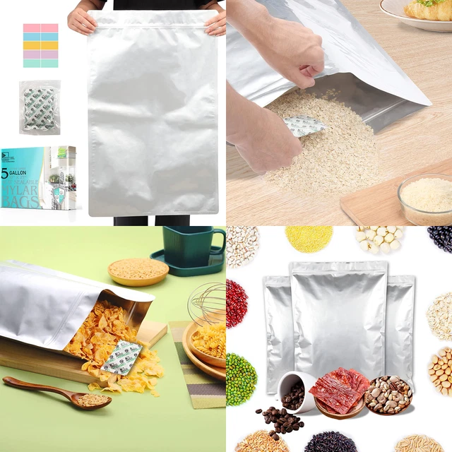 (20 Pcs) 5 Gallon Mylar Bags with 2500CC Oxygen Absorbers and Labels, Zipper Res