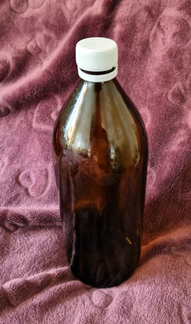 Round Dark Glass Bottle (Dark brown Glass) - 1000ml - with plastic lid